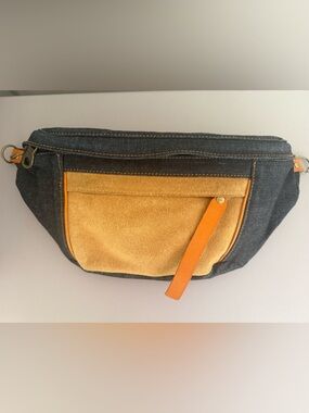 Parker Thatch Sling: Japanese selvedge denim/suede combo